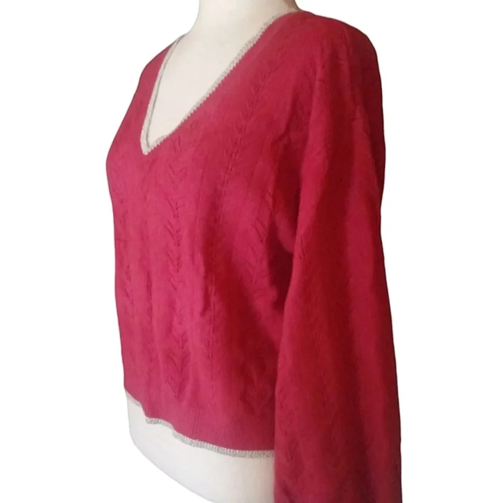Cupcakes & Cashmere Pink Ravi Knit Sweater Silver Trim Size Large NWT
